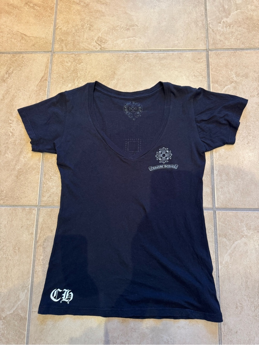 Authentic Chrome Hearts Women’s Black V-Neck Graphic T-Shirt